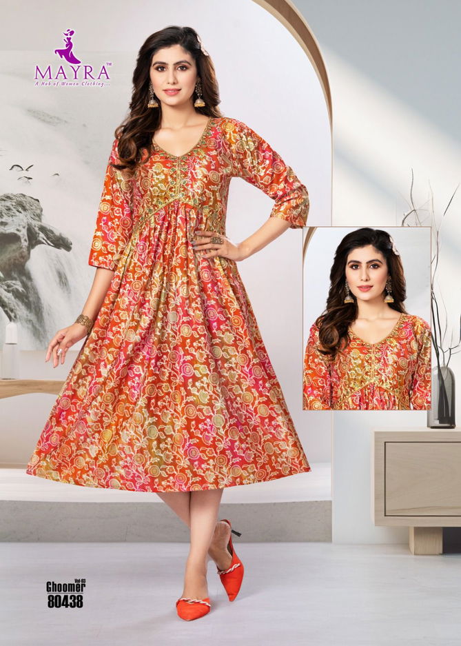 Mayra Ghoomer Vol 3 Chanderi Printed Modal Alia Cut Kurti Catalog